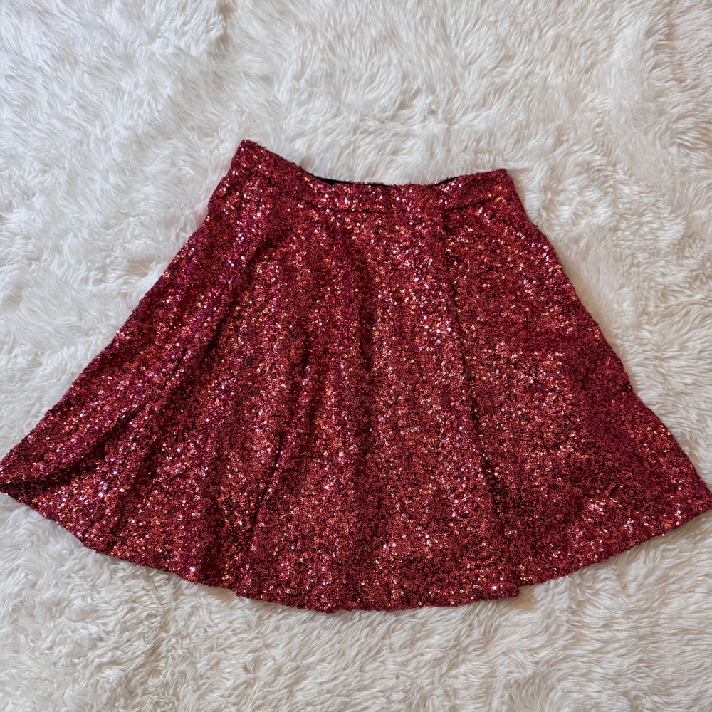 Zara Glittering Red Skater Skirt